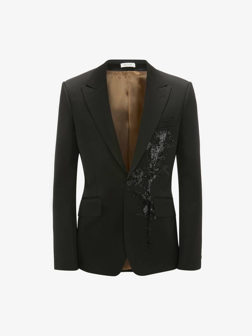 Chaquetas Alexander McQueen Jet Thistle Embroidered Tuxedo Hombre - Negros - Mexico 547-DQHJCM